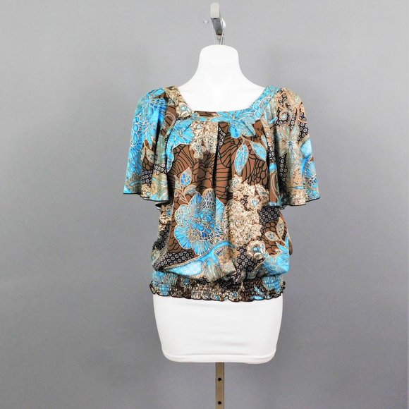 new directions Tops - New Directions Women Shirt Brown Blue PM